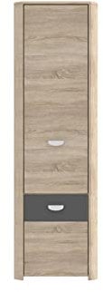 Forte YOOP Schrank 60, Kleiderschrank klein, Jugendzimmerschrank schmal, Kinderzimmer, Drehtürenschrank 1-türig mit Schublade, Sonoma Eiche mit Grau Matt, 59 cm breit x 194 cm hoch x 41 cm tief