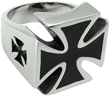 Soul-Cats Herren Ring eisernes Kreuz Edelstahl massiv Biker Silber/schwarz Kreuz, Größe: 19 mm