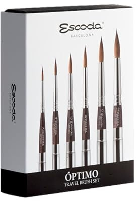 Escoda | Watercolour | Óptimo Travel Set with 6 Round Brushes for Watercolour | Size 2,4,6,8,10,12 | 6 Brushes | Kolinsky Sable | Round Pointed