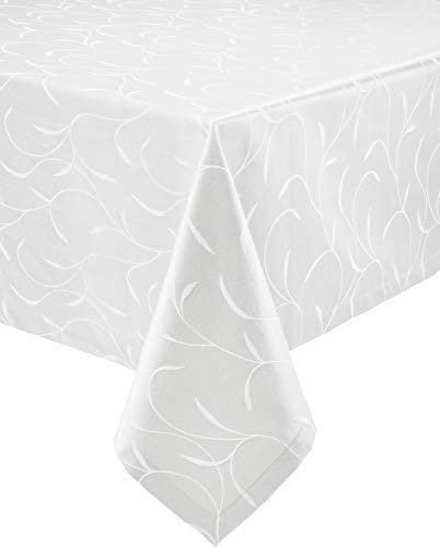 Erwin Müller Tischwäsche, Tischdecke Uni, Remscheid weiß Größe 130x220 cm - hochwertige Qualität mit Fleckschutz ausgerüstet und Kuvertsaum, Rankenmuster