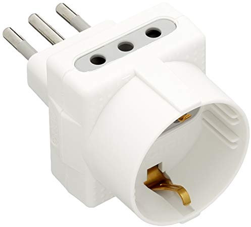 BTicino S3610D Adattatore Tris con 1 Presa Tedesca 2 Prese, 10A, Colore Bianco, 1500 W, 250 V