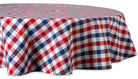 DII Tabletop Collection Nappe Ronde en Coton Motif Carreaux Rouge/Blanc/Bleu 177,8 cm