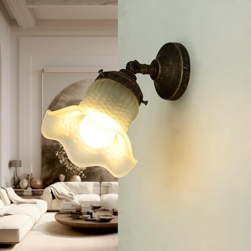 Licht-Erlebnisse Wandlampe Echt-Messing in Bronze Antik Wohnzimmer Esszimmer Schlafzimmer H:18 cm E14 Handarbeit Floral schwenkbare Wandleuchte Flur