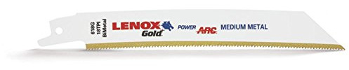LENOX Tools 21083B618GR Gold Power Arc Reciprocating Saw Blade, For Medium Metal, Sheet Metal Cutting, 6-inch, 18 TPI, 25-Pack