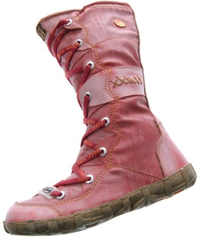TMA Leder Stiefel 2088 Damen Winter Schuhe gefüttert Rot Kniehohe Damenstiefel Used Look Gr. 36