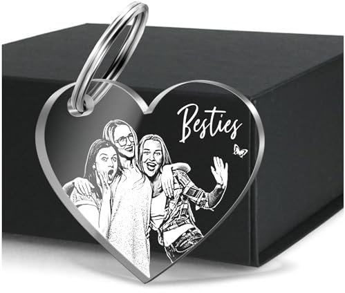 CHRISCK design Schlüsselanhänger mit Foto Gravur in Herz Form personalisiert - Partner Liebesgeschenk - Geschenk Paar - Geschenkidee Freund Freundin Besties Jahrestag - Glücksbringer Auto