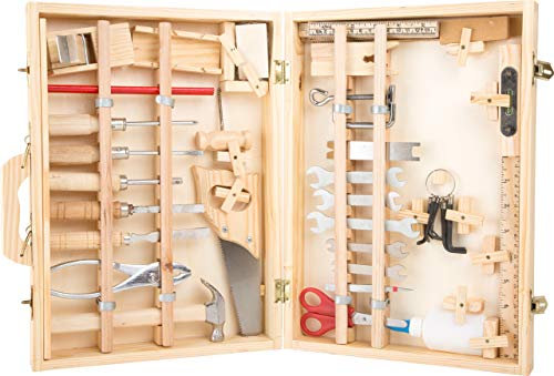 Small Foot Werkzeugkoffer Deluxe aus Holz, mit Zubehör, wie Hammer, Säge, Hobel uvm, ab 6 Jahren, 2241 Toys, 37 x 29 x 8,5 cm