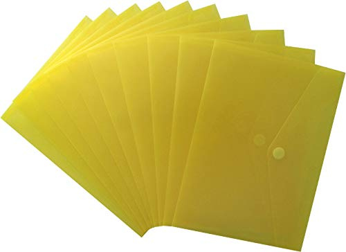 Dokumententasche A5 PP quer transparent gelb Klappe Klettverschluss 10 Stk | Reißfeste PP Folie, klare Sicht, ideal zum Ordnen und Schützen von Unterlagen bis 100 Blatt