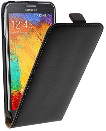 PhoneNatic Copertura di Cuoio Artificiale Compatibile con Samsung Galaxy Note 3 Neo - Flip-Case Nero - Cover + Pellicola Protettiva