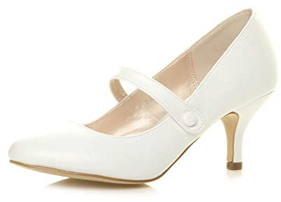 AJVANI Womens Ladies Low mid Heel Mary Jane Strap Work Party Court Shoes Pumps Size