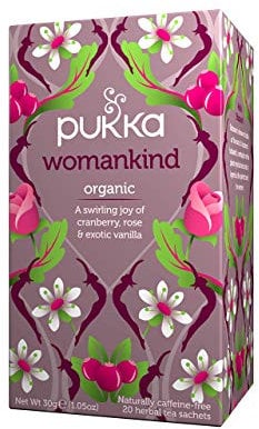 Pukka Herbs | Womankind Organic Herbal Tea Box | Chamomile, Shatavari, Vanilla, Cranberry, Rose, Hibiscus | Ideal For Balanced Harmony | Caffeine Free | 4 Packs | 80 Plant Based Biodegradable Tea Bags