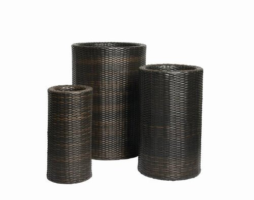 SIZILIEN Pflanzkübel-Set 3-tlg. PE-Rattangeflecht rund