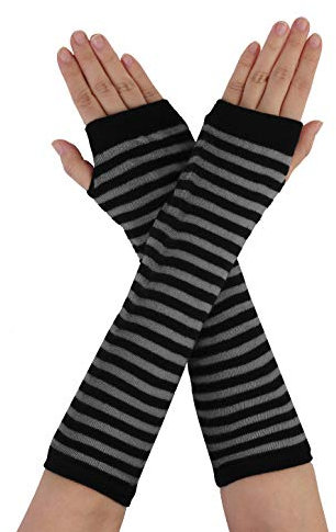 Sourcingmap Damen Winterwärmer Fingerlose Daumenloch Elastische Lange Gestrickte Party Kostüm Handschuhe Schwarzgrau One Size