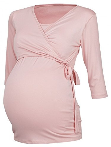 Happy Mama Damen 2in1 Umstands Stillshirt Bolero Stilltop Tunika Stillbluse 458p (Pulver Rosa, EU 44, 2XL)