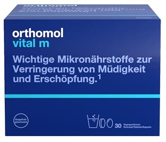 Orthomol Vital m für Männer - bei Müdigkeit - mit B-Vitaminen und Omega-3-Fettsäuren - Granulat/Tabletten/Kapseln à 30 x Tagesportionen - Grapefruit-Geschmack