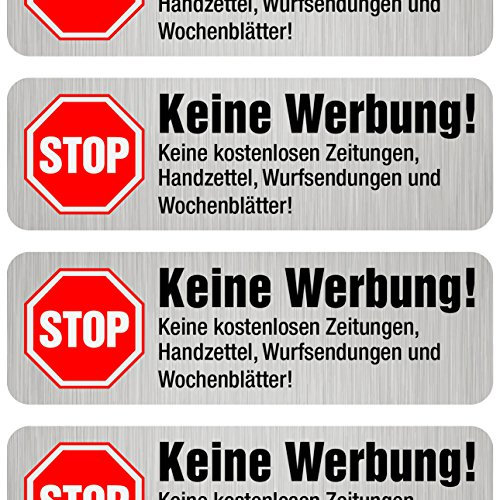 immi 5 St. Keine Werbung Aufkleber, UV-geschützte, besonders dicke Silberfolie (Edelstahl-Optik)