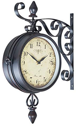 Doppelseitige Wanduhr H31cm Metall antike Bahnhofsuhr im rustikalen Retro Look - Landhausstil Kolonialstil nostalgische Metalluhr