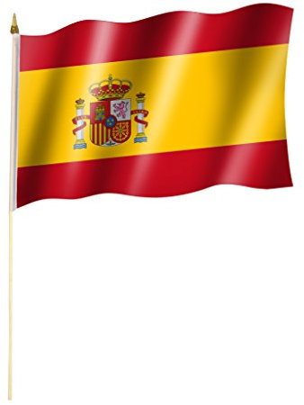 Stockflagge/Stockfahne SPANIEN mit Wappen Flagge/Fahne ca. 30 x 45 cm mit ca. 60cm Stab/Stock