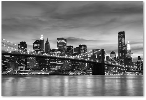 Postereck - 0141 - Skyline New York, Schwarz Weiss Brooklyn Bridge - Wandposter Fotoposter Bilder Wandbild Wandbilder - Poster - DIN A2-42,0 cm x 59,4 cm