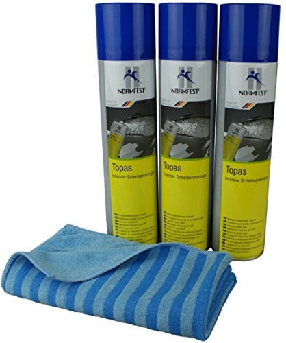 HDmirrorR Normfest Topas Scheibenreinigungsschaum 3X 400 ml inkl DFT Glastuch blau