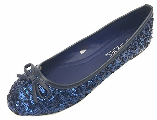 Shoes8teen Women's Sequins Ballerina Ballet Flats Shoes 2001 Navy Sequins UK 5/6