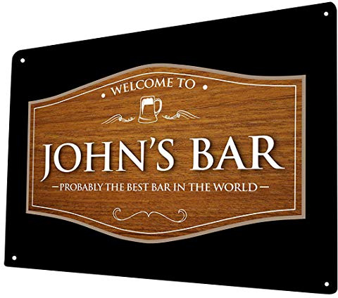 Cartel de bar con efecto madera y placa metálica, A4, personalizable