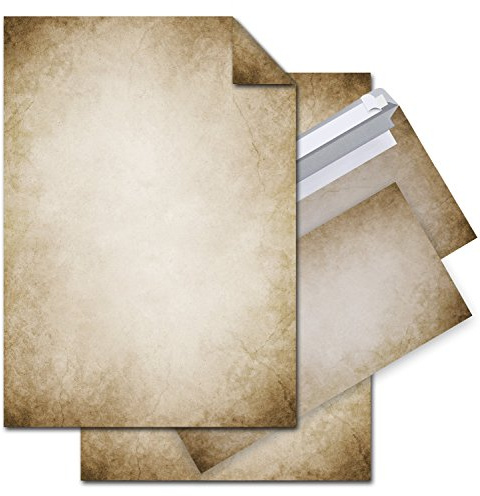 Logbuch-Verlag Briefpapier vintage alt antik 12 Blatt Papier DIN A4 mit Umschläge DIN lang naturfarben mit Kuvert