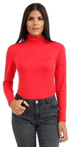 janisramone® Women's Long Sleeve Turtleneck Polo Shirt Size 8-26 Red