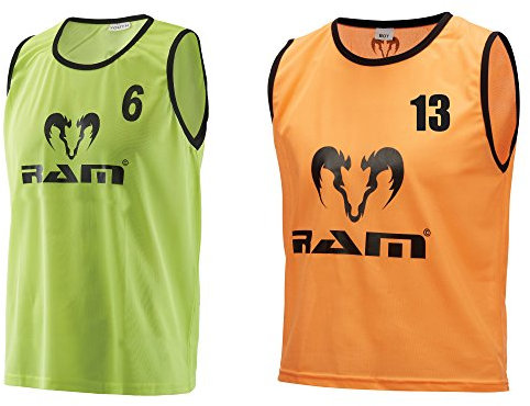 Ram Rugby - Bavaglini da allenamento numerati in poliestere, 3 misure, arancione o giallo (giallo, junior), Giallo