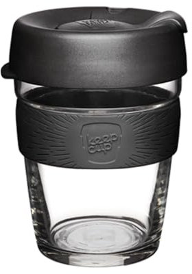 KeepCup Brew, Reusable Coffee Cup - Tempered Glass and Splashproof Sipper, M 12oz/340ml - Black