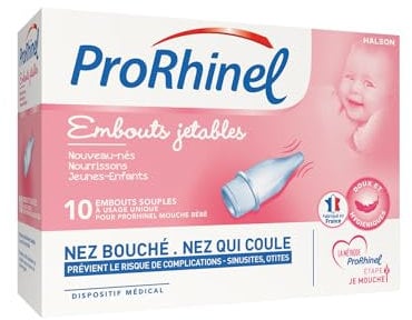 Prorhinel Embouts Jetables Mouche Bébé x10, Embouts Souples, Pour Nez Bouché et Qui Coule, Doux Hygiénique, Fabriqué en France