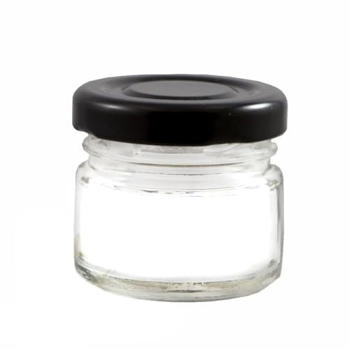 30ml Mini Jam Jars sold in a choice of packs and lid colours, jams, preserves, wedding favours, gifts. (12, black)