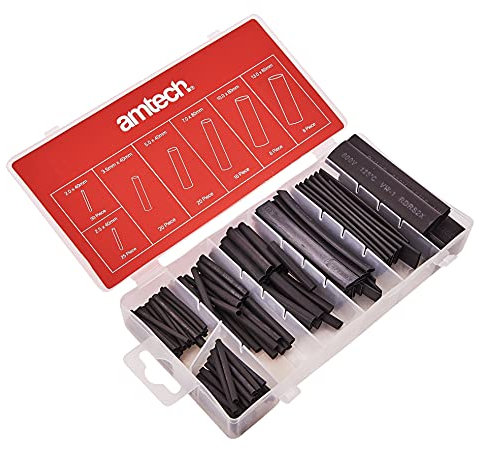 Amtech S6205 Heat Shrink Wrap Assortment, 7 Different Size Heat Shrink Tubes, 600V Rated UL Certified, 127 Pieces Plus Storage Case