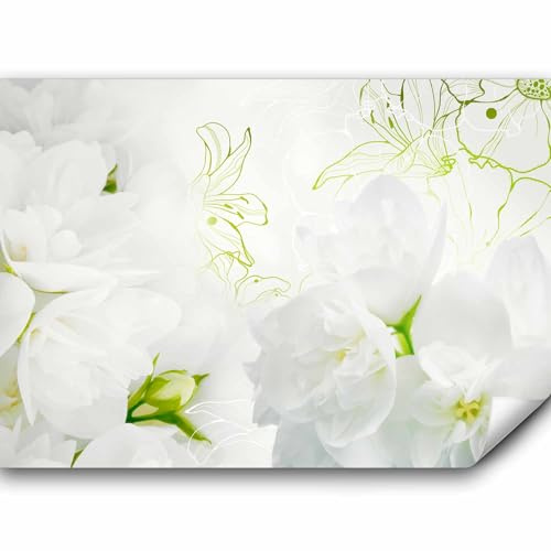 Fototapete murando 400x280 cm Vlies Tapeten Wandtapete XXL Moderne Wanddeko Design Wand Dekoration Wohnzimmer Schlafzimmer Büro Flur Blumen weiß grün rose blau b-A-0022-a-b