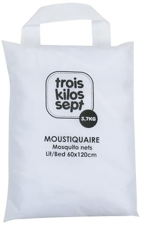 Trois Kilos Sept - Moustiquaire lit et nacelle bébé - Facile à Poser/Enfiler - Filet Anti Moustiques Tigres, Insectes - Tissage Fin - Laisse Passer l'air - Lavage à 30° - pour lit de 60x120cm