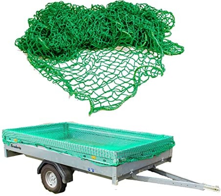 DEMA Anhängernetz 3 x 6 m, Gepäcknetz, Ladungssicherungsnetz, Transportnetz, Anhänger Netz, Abdecknetz, Netz mit Gummizug, grün, 4 x 4 cm Maschenweite, zur Ladungssicherung