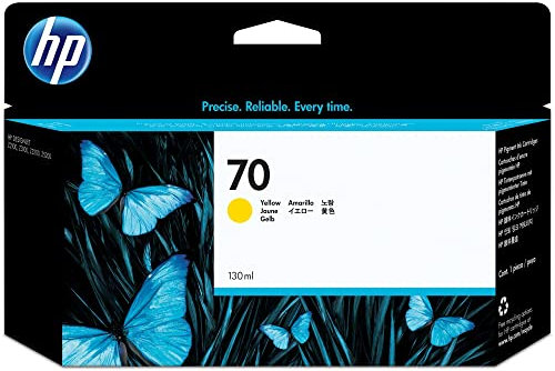 HP 70 Yellow 130-ml Genuine Ink Cartridge (C9454A) for DesignJet Z5400, Z5200, Z3200, Z3100 & Z2100 Large Format Printers - Yellow Printhead