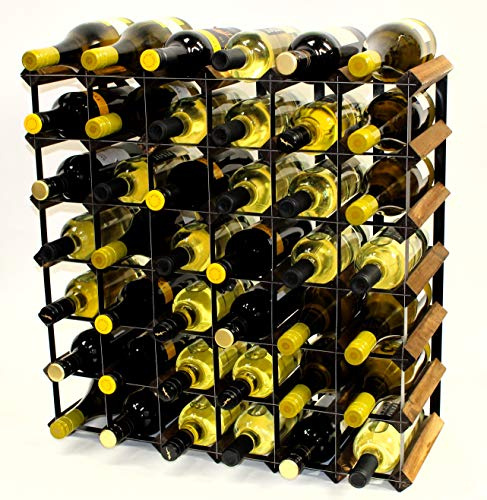 Classic 42 Bottle Walnut Stained Wood and Black Metal Wine Rack