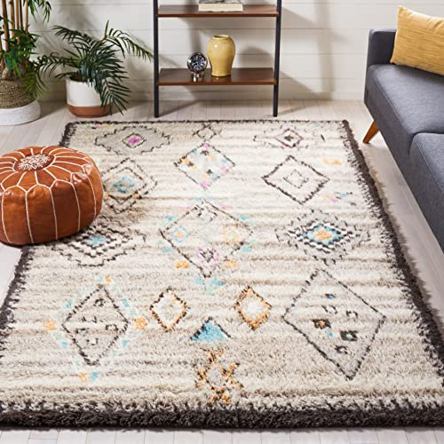 SAFAVIEH Kenya Collection Area Rug - 6' x 9', Natural & Multi, Hand-Knotted Moroccan Boho Tribal Wool, Ideal for High Traffic Areas in Living Room, Bedroom (KNY826A)