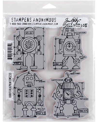 Stampers Anonymous_AGW Robots Blueprint Cling Mounted Stamp, Grey