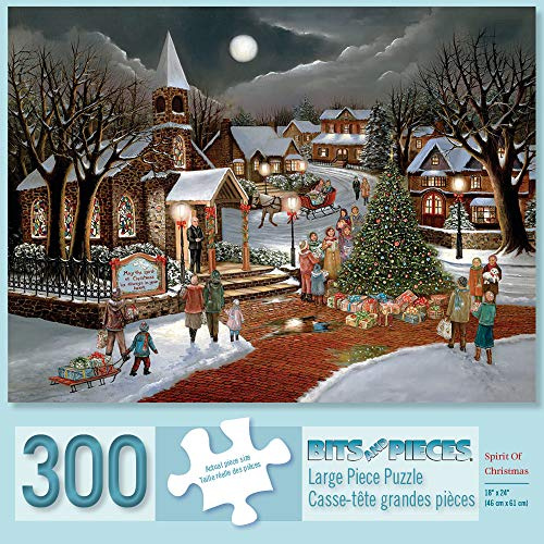 Bits and Pieces - 300 Large Piece Jigsaw Puzzle for Adults - Spirit of Christmas - 300 pc Holiday Church Jigsaw by Artist H. Hargrove