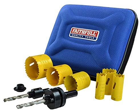 Faithfull FAIHSKE Bi-Metal Cobalt Electricians Holesaw Kit, 9 Pieces, Includes Electricians Most Used Sizes, Also for General Use with Storage Case