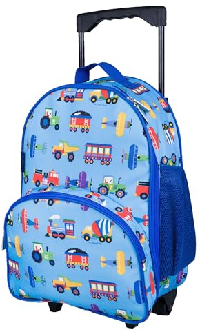 Wildkin Kids Rolling Luggage – Carry-On Size for School & Overnight Travel - Trains, Planes, and Trucks