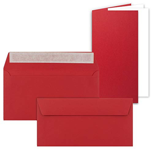 FarbenFroh by GUSTAV NEUSER 50x Faltkarten SET mit Brief-Umschlägen und Einlege-Blätter - Rosen-Rot (Rot) - DIN Lang - 10,5 x 21 cm