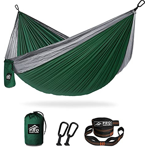 Pro Venture Camping Hammock - Double or Single Hammocks with Tree Straps - 2 Person Large Portable Hammock - Lightweight Parachute Nylon Hammock -XL Backpacking, Travel, Hiking, Beach, Backyard,