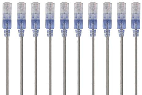 Monoprice Cat6A Ethernet Patch Cable - Snagless RJ45, 550Mhz, 10G, UTP, Pure Bare Copper Wire, 30AWG, 10-Pack, 1 Feet, Gray - SlimRun Series