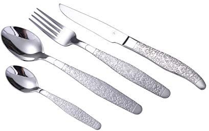 LAGUIOLE - 24-teilige gravierte Metall-Hausfrau - Venezianischer Stil - polierter und satinierter Edelstahl - Barocker Chic-Stil - Besteck zum Mittag- oder Abendessen