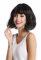 WIG ME UP - 90793-ZA103 Perücke Damen Halloween Karneval kurz Longbob Bob schwarz geschwungene Spitzen Pony