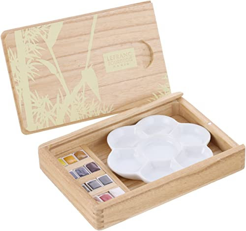 Lefranc Bourgeois Coffret Bambou Aquarelle Fine NATURA 12 Demi Godets et palette