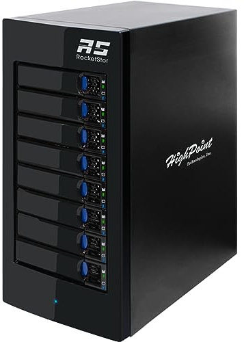 HighPoint RocketStor 6418AS 8-Bay 6 GB SAS/SATA Hardware RAID Tower Enclosure - Black, Floor Mount, Aluminium, Server, Workstation